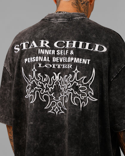 STAR CHILD POCKET TEE - Black Wash