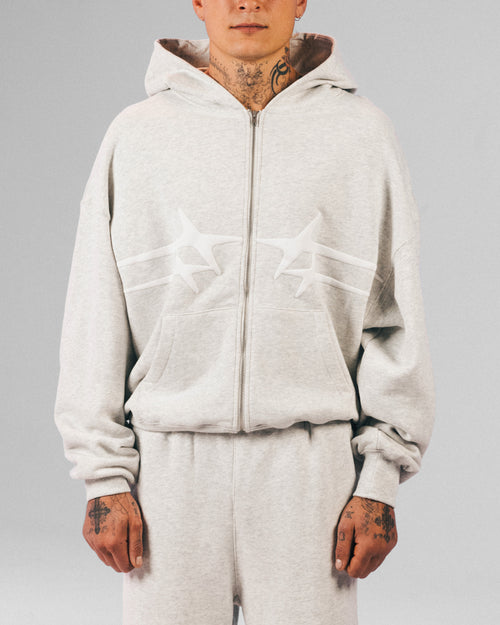 CELESTIAL ZIP HOODIE - Light Grey Marl