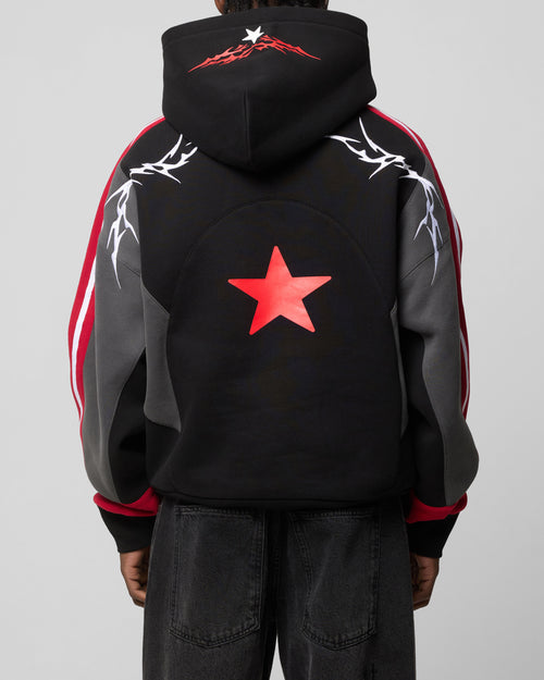 HUNTER PATCHWORK HOODIE - Black/Red