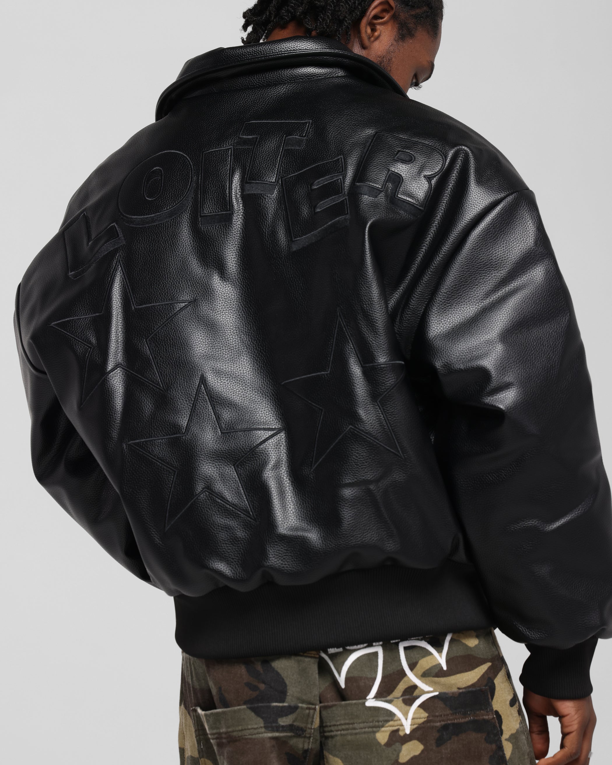 Solar Vegan Leather Varsity Jacket Black | Loiter