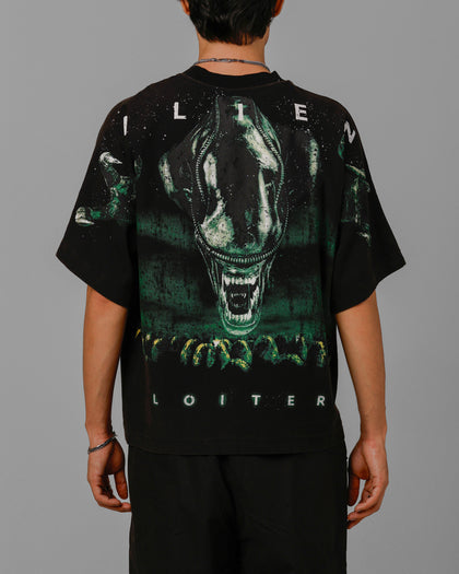 ALIEN BOXY TEE - Washed Black