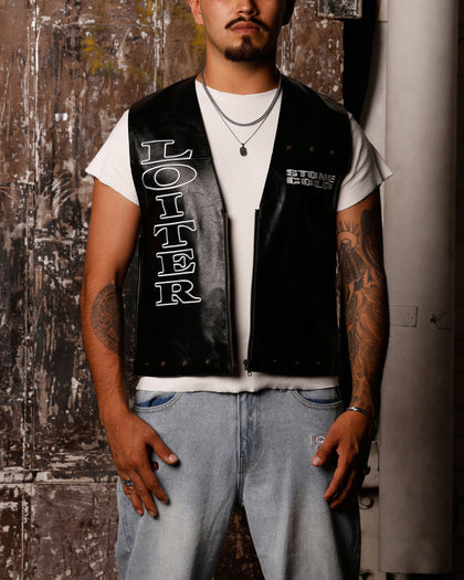 STONE COLD LEATHER VEST - Black