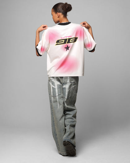 MOTORWAY SPORT TEE - Off White/Pink