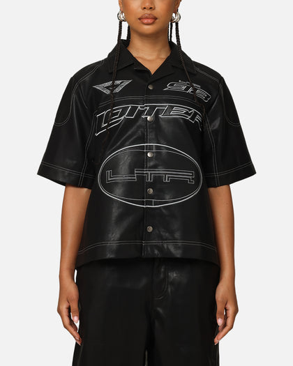 MOTOR PU LEATHER BUTTON UP - Black