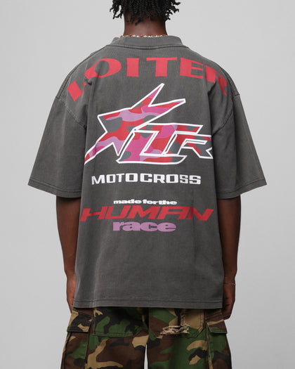 MOTOCROSS VINTAGE TEE - Charcoal/Red