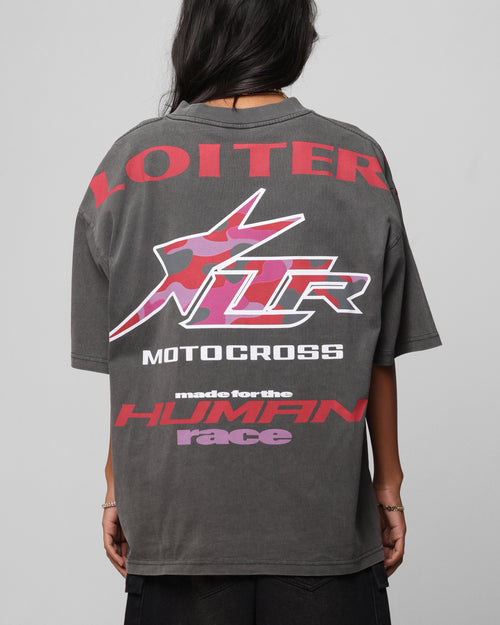 MOTOCROSS VINTAGE TEE - Charcoal/Red