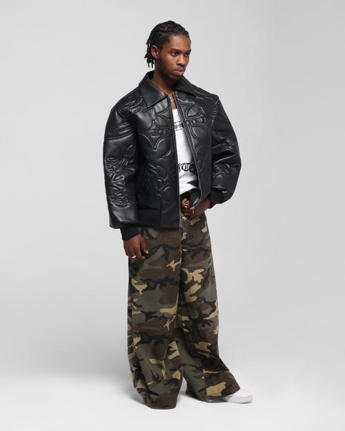 FURY LEATHER JACKET - Washed Black