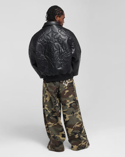 FURY LEATHER JACKET - Washed Black