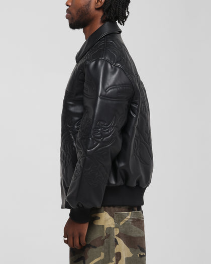 FURY LEATHER JACKET - Washed Black
