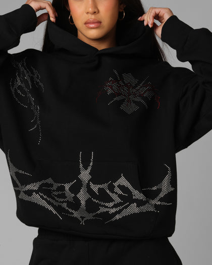 Opaque Rhinestone Premium Hoodie Black