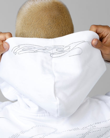 Opaque Rhinestone Premium Hoodie Off White