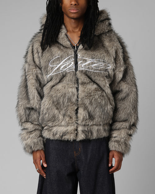 Faux Fur Hooded Jacket Off White