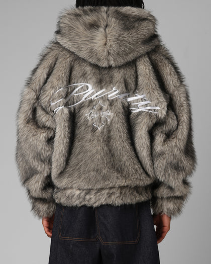 Faux Fur Hooded Jacket Off White