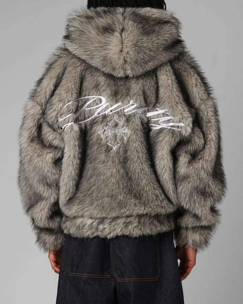 Faux Fur Hooded Jacket Off White