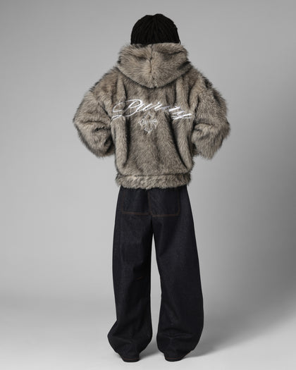 Faux Fur Hooded Jacket Off White