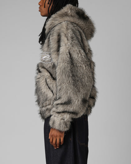 Faux Fur Hooded Jacket Off White