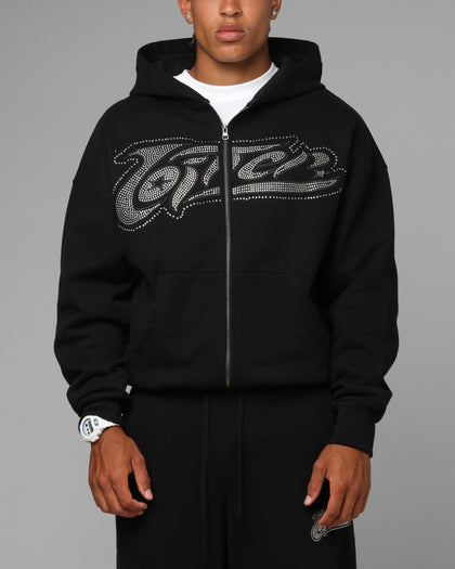Loiter Silicone Rhinestone Zip Hoodie Black