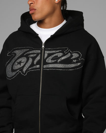 Loiter Silicone Rhinestone Zip Hoodie Black