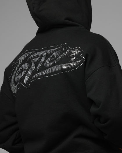 Loiter Silicone Rhinestone Zip Hoodie Black