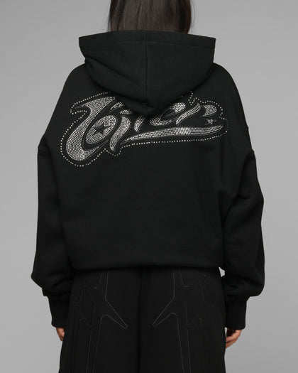 Loiter Silicone Rhinestone Zip Hoodie Black
