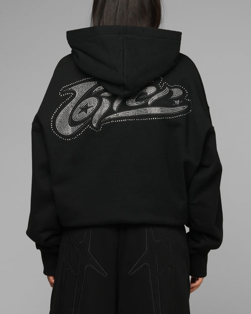 Loiter Silicone Rhinestone Zip Hoodie Black
