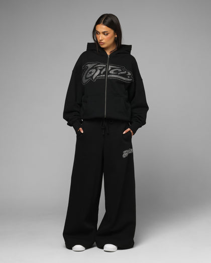 Loiter Silicone Rhinestone Zip Hoodie Black