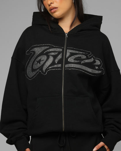 Loiter Silicone Rhinestone Zip Hoodie Black