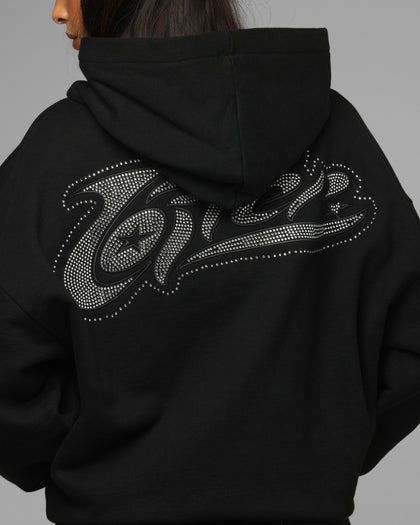 Loiter Silicone Rhinestone Zip Hoodie Black
