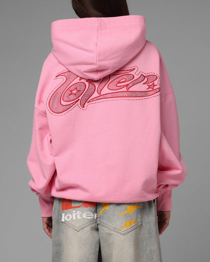 Loiter Silicone Rhinestone Zip Hoodie Pink