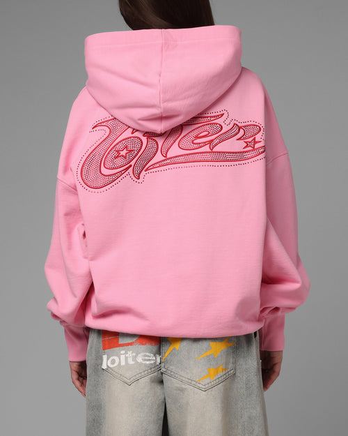 Loiter Silicone Rhinestone Zip Hoodie Pink