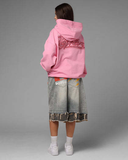 Loiter Silicone Rhinestone Zip Hoodie Pink