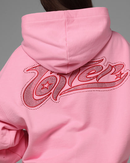 Loiter Silicone Rhinestone Zip Hoodie Pink