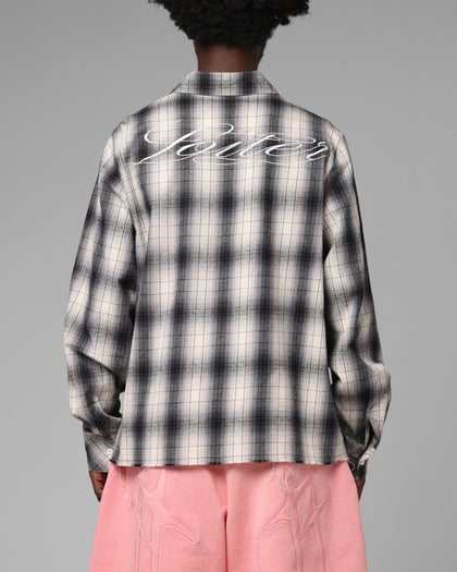 Heaven Distressed Flannel Button Up Shirt Black/White