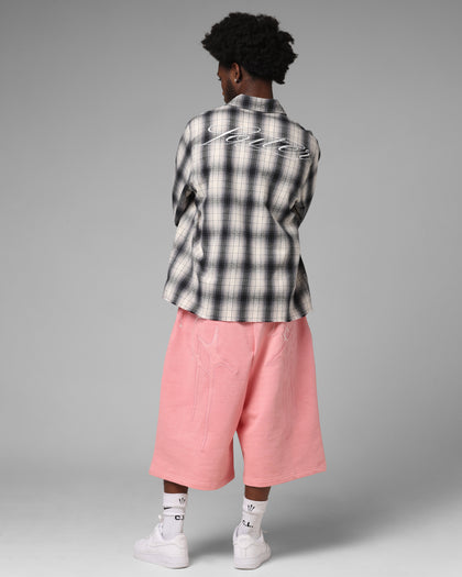 Heaven Distressed Flannel Button Up Shirt Black/White