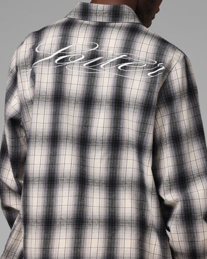 Heaven Distressed Flannel Button Up Shirt Black/White