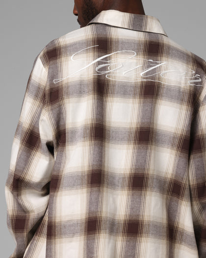 Heaven Distressed Flannel Button Up Shirt Brown/Beige