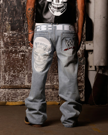 Wwe Rip Pants Loiter X WWE Stone Cold Washed Jeans Vintage Blue Wash