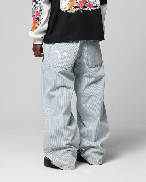 COLLATERAL BAGGY JEANS - Blue Pin Stripe