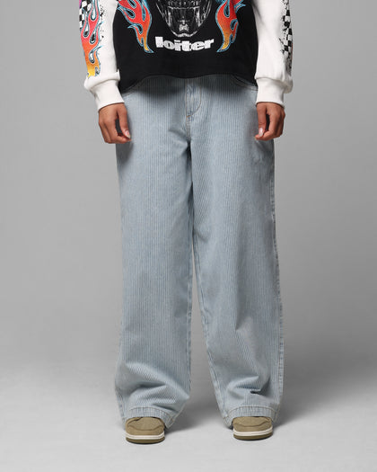 COLLATERAL BAGGY JEANS - Blue Pin Stripe