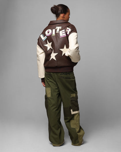 Loiter Solar Vegan Leather Varsity Jacket Brown/Beige