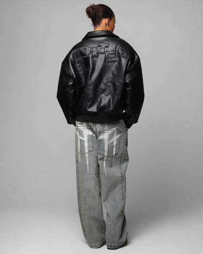 Loiter Solar Vegan Leather Varsity Jacket Black