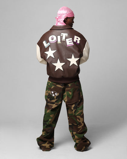 Loiter Solar Vegan Leather Varsity Jacket Brown/Beige