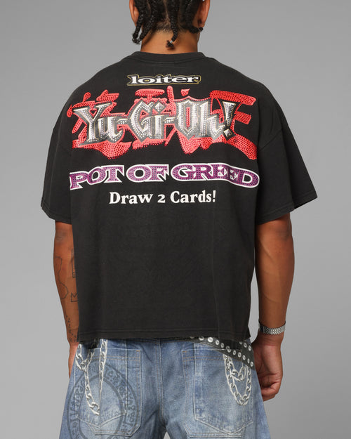 Loiter X Yu-Gi-Oh! Pot Of Greed Rhinestone T-Shirt Vintage Black
