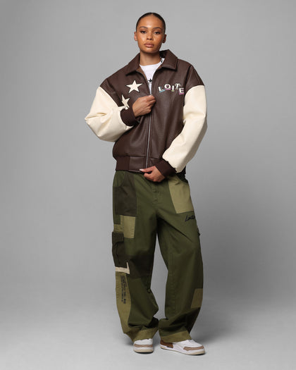 Loiter Solar Vegan Leather Varsity Jacket Brown/Beige