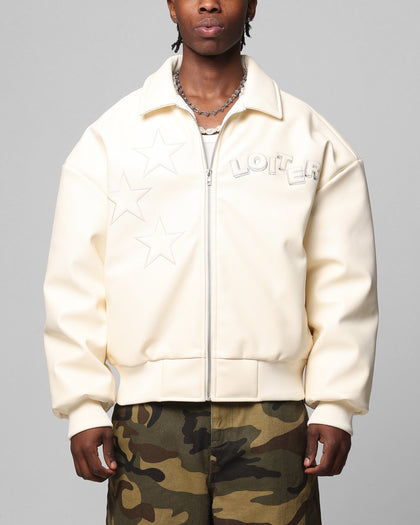Loiter Solar Vegan Leather Varsity Jacket Beige