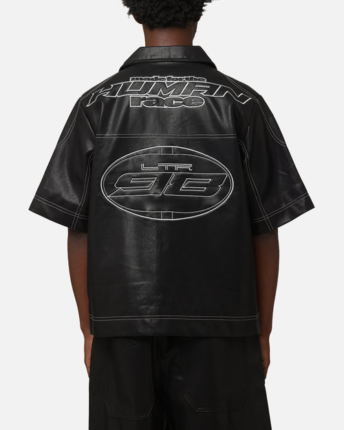 Loiter Motor PU Leather Button Up Shirt Black