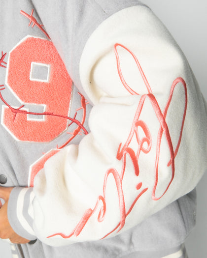 Loiter Flower Varsity Jacket Light Grey/Off White