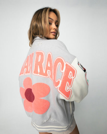 Loiter Flower Varsity Jacket Light Grey/Off White