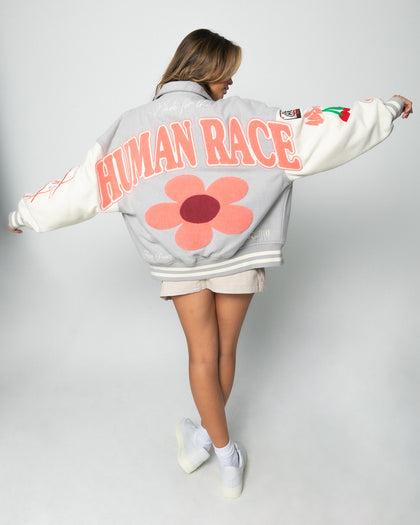 Loiter Flower Varsity Jacket Light Grey/Off White