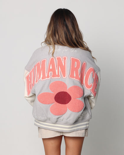 Loiter Flower Varsity Jacket Light Grey/Off White